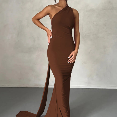 Load image into Gallery viewer, One Shoulder Backless Adjustable Scarf Loop Ruched Sexy Maxi Dress 2025 Women Elegant Y2K Streetwear Festival Outfit
