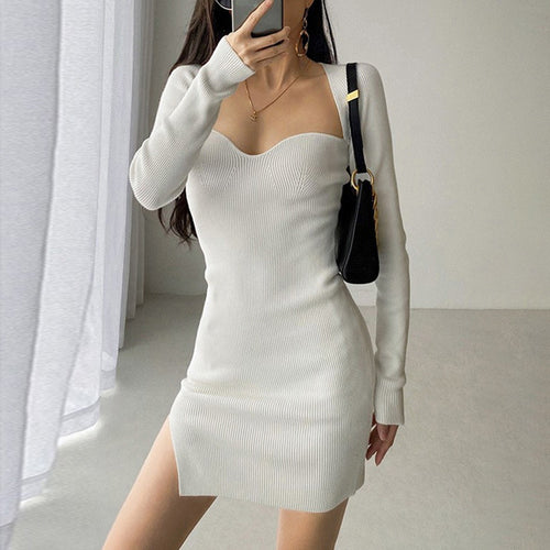 Load image into Gallery viewer, Korean Style Solid Dress For Women Square Collar Long Sleeve Knitting Bodycon Dresses Female Sexy Fashion Clothing
