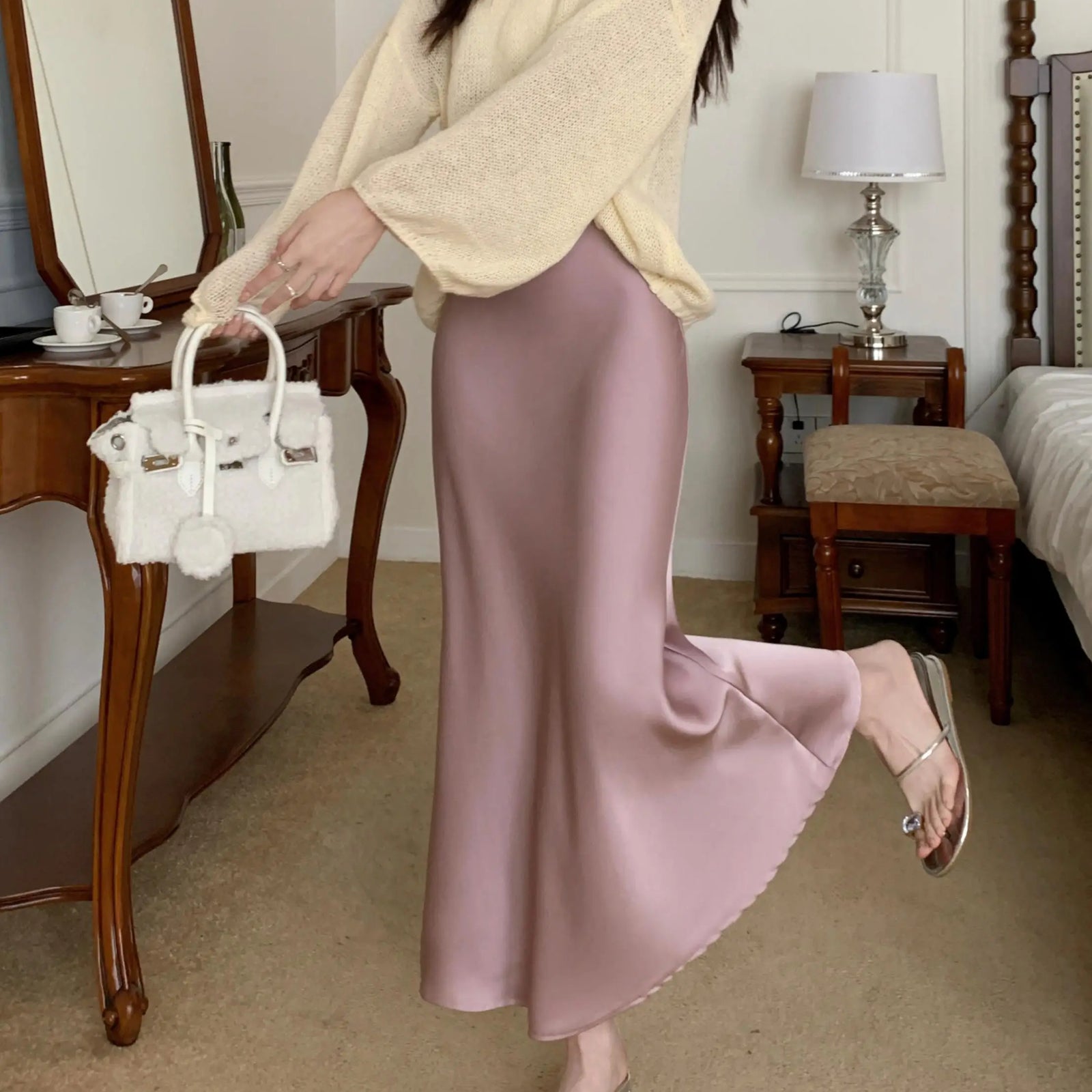 Autumn French 2024 Solid High Waist Vacation Long Skirt For Women Office Elegant Versatile Wrap Hip Fishtail Skirts Simplicity