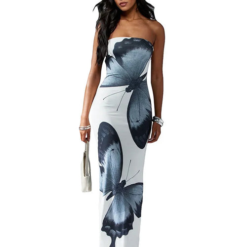 Load image into Gallery viewer, Off-shoulder Print Sexy Maxi Dress Women Summer New Strapless Sleeveless Backless High Waist Beach Holiday Long Dress
