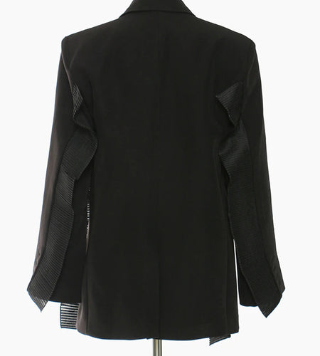 Women Black Ruffles Elegant Big Size Blazer New Lapel Long Sleeve Loose Fit Jacket Fashion Spring Autumn 2025 1DE78850