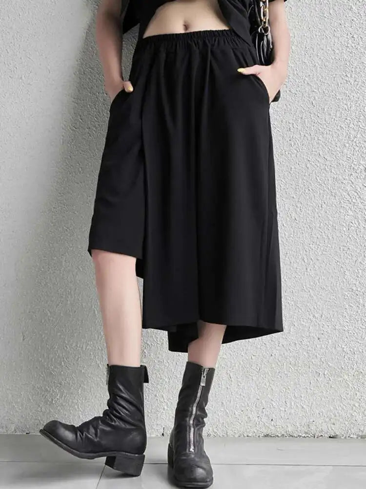 High Elastic Waist Black Irregular Casual Pants New Loose Fit Trousers Women Fashion Tide Spring Autumn 2025 1DF4734