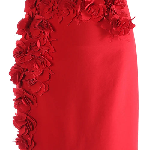 Load image into Gallery viewer, High Waist Red Three-dimensional Flower Elegant Midi Half-body Skirt Women Fashion Tide New Spring Autumn 2025 1DJ0914
