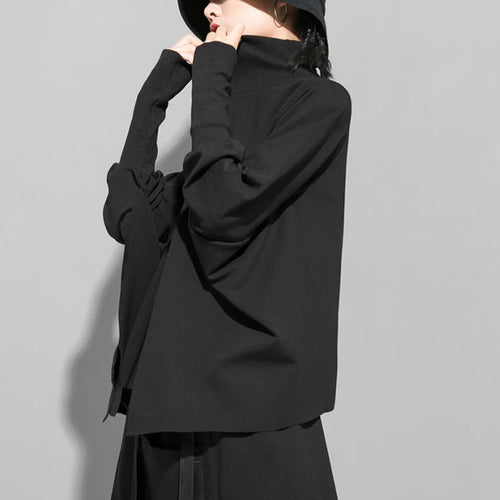 Load image into Gallery viewer, Loose Fit Black Asymmetrical Big Size Sweatshirt New Turtleneck Long Sleeve Women Big Size Fashion Tide Spring 2025 OA869
