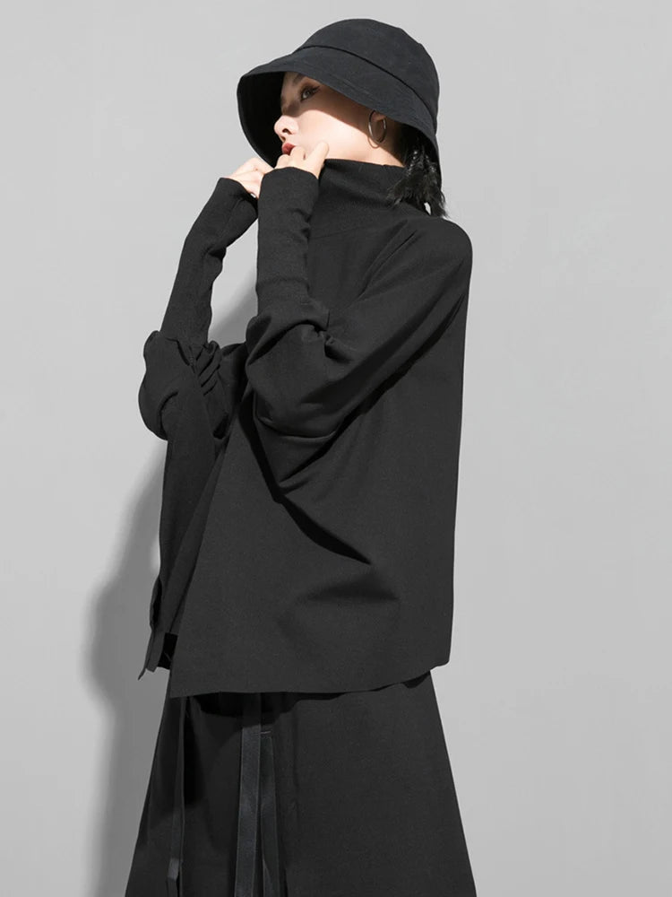 Loose Fit Black Asymmetrical Big Size Sweatshirt New Turtleneck Long Sleeve Women Big Size Fashion Tide Spring 2025 OA869