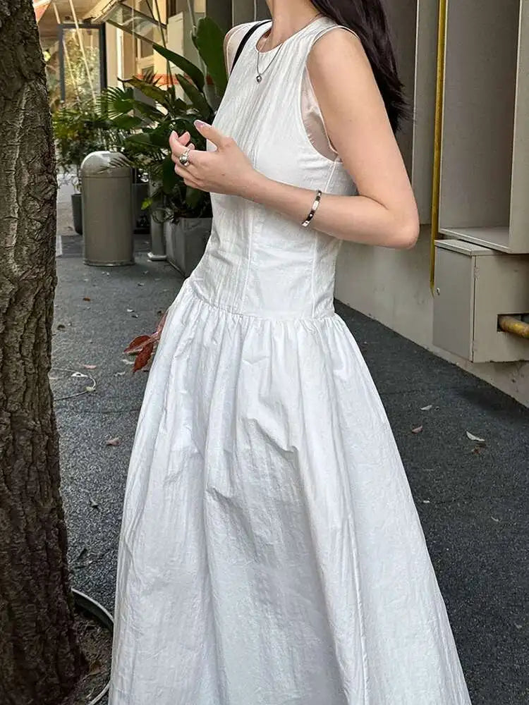 Women Coffee Color-block Elegant Long Vest Dress New Round Neck Sleeveless Fashion Tide Spring Summer 2025 1DJ0743