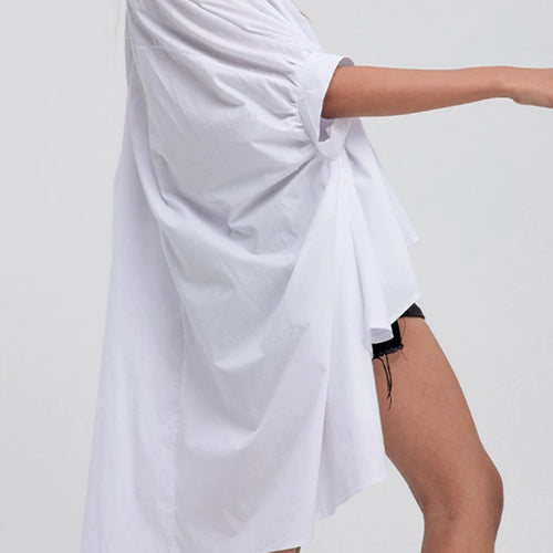 Load image into Gallery viewer, Women White Irregular Big Size Blouse New Lapel Half Sleeve Loose Fit Shirt Fashion Tide Spring Autumn 2025 1DD2323
