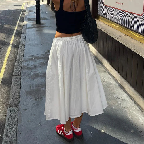 Load image into Gallery viewer, Streetwear White Loose Long Skirt Holidays Casual Lace Trim Tie-Up Summer Skirts Female Korean Chic A-Line Clothing
