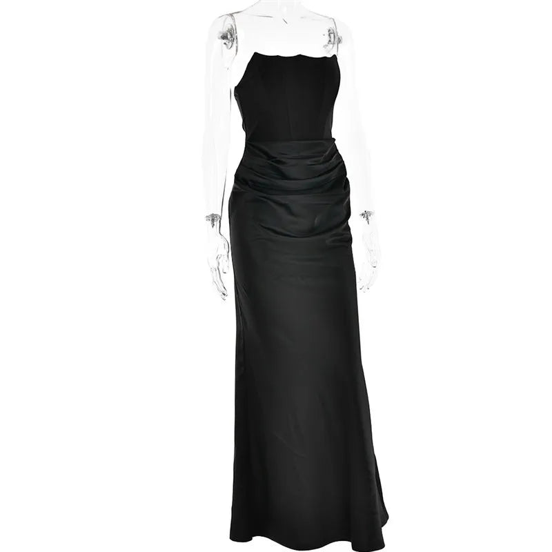 Elegant Strapless Bodycon Sexy Maxi Dress Women Black Fashion Off-shoulder Sleeveless Backless Club Party Long Dress