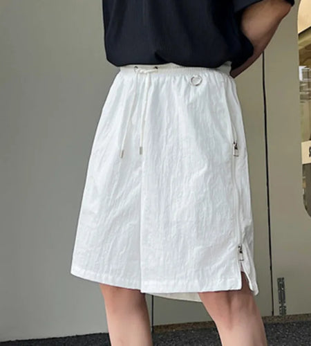 Minimalist Men's Casual Shorts Loose Lace-up Zippers Design Solid Color Loose Male Bottom New Trend Summer 9C6368