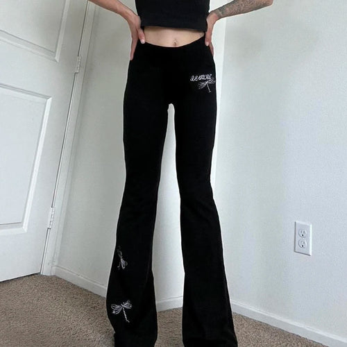 Load image into Gallery viewer, Casual Embroidery Slim Autumn Sweatpants Y2K Gothic Aesthetic Basic Flared Trousers Women Korean Full Length Capris

