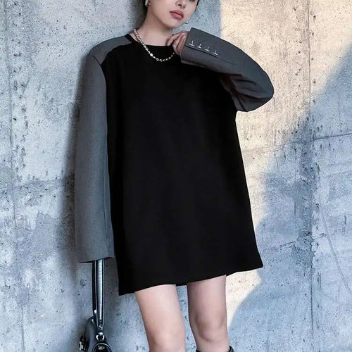 Load image into Gallery viewer, Women Black Color-block Blazer Fabric Elegant Mini Dress New Round Neck Long Sleeve Fashion Spring Autumn 2025 1DH9822
