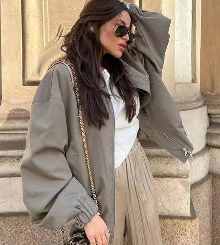 Women Fashion Leisure Long Sleeve Bomber Jacket 2023 Spring Fashion Zipper Baseball Coat High Street Casual Female Outerwear