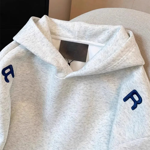Load image into Gallery viewer, Y2k Women Gray Print Loose Hoodies Long Sleeve Sweatshirt Spring Autumn Blue Letter Embroidery Elegant Pocket Pullover Tops 2024
