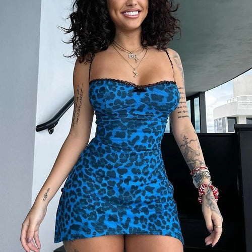 Load image into Gallery viewer, Summer Fashion Print Slips Backless Patchwork Bow Slit Sexy Mini Dress Slim Women New Outfits Birthday Party Club
