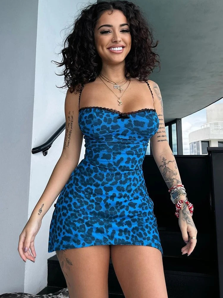 Summer Fashion Print Slips Backless Patchwork Bow Slit Sexy Mini Dress Slim Women New Outfits Birthday Party Club