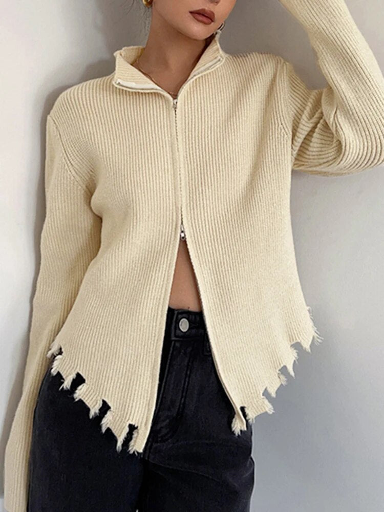 Solid Slimming Knitting Sweaters For Women Stand Collar Long Sleeves Casual Sweater Female Fashion Clothing