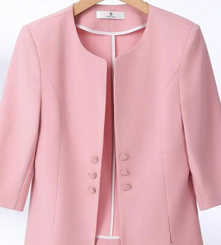 Spring Women Black Beige Seven Quarter Sleeve Double Breasted Blazer Coat Pink Slim Business Office Lady Work Short Tops Simple