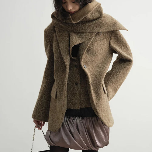 Load image into Gallery viewer, Yellow Elegant Big Size Woolen Coat New Scarf Collar Long Sleeve Women Jacket Fashion Tide Autumn Winter 2025 1DH4052
