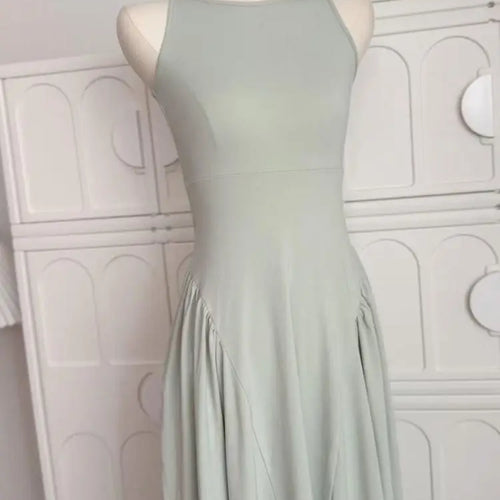 Load image into Gallery viewer, Summer Green Elegant Sleeveless Hollow Out Slim Pleated Long Dress Women's New Round Neck High Waist Vacation Vest Dress Fashion
