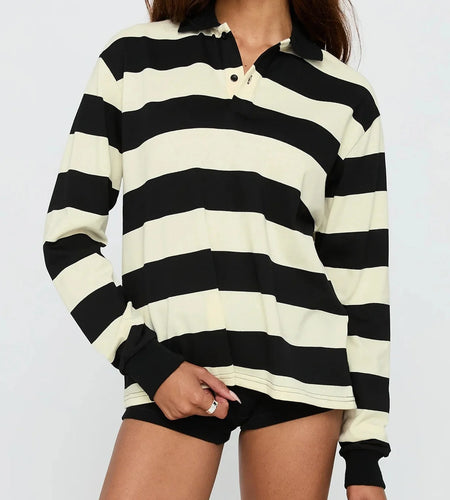 Striped T Shirt y2k Women Clothes Half Button-up Lapel Collar Long Sleeve Loose Top Spring Fall Clothing Streetwear