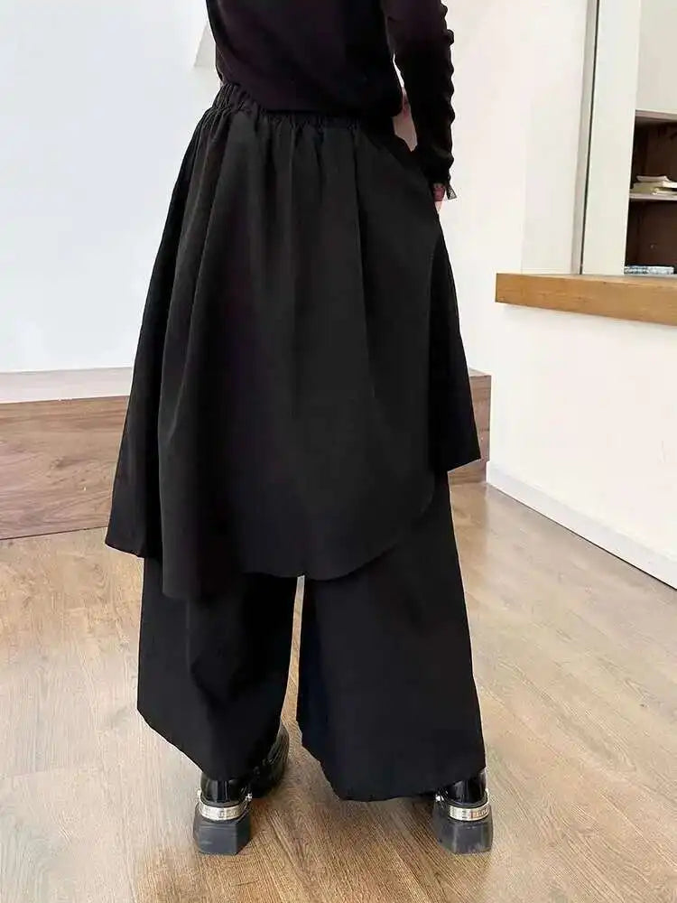 High Elastic Waist Black Irregular Spliced Long Wide Leg Pants New Trousers Women Fashion Tide Spring Autumn 2025 1DH8326