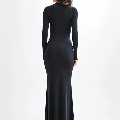 Load image into Gallery viewer, Elegant Long Sleeved Elastic Tight Long Dress Women Bodycon Pleated Evening Dress Slimming Party Club Vestido Fall 2024
