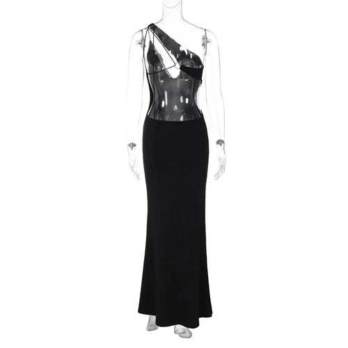 Load image into Gallery viewer, Skew Collar Backless Sexy Mini Dress For Women Gown Black Hollow Out Off-shoulder Sleeveless Bodycon Club Long Dress
