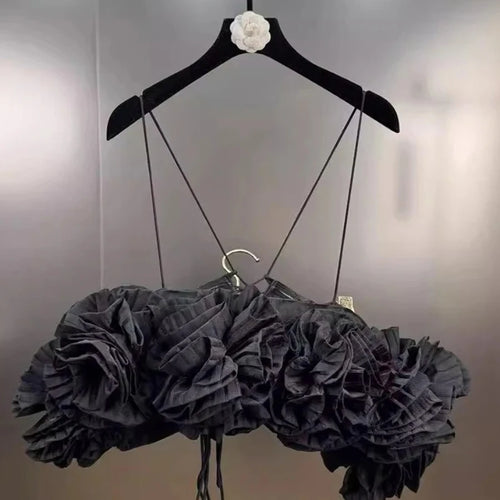 Load image into Gallery viewer, Solid Spliced 3D Flower Temperament Vests for Women Square Neck Off Shoulder Esxy Vest Female Fashion Clothing New
