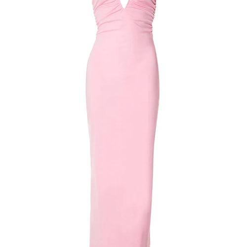 Load image into Gallery viewer, Rose Strapless Sexy Maxi Dress Women Pink Gown Off-shoulder V Neck Backless Sleeveless Bodycon Beach Club Long Dress
