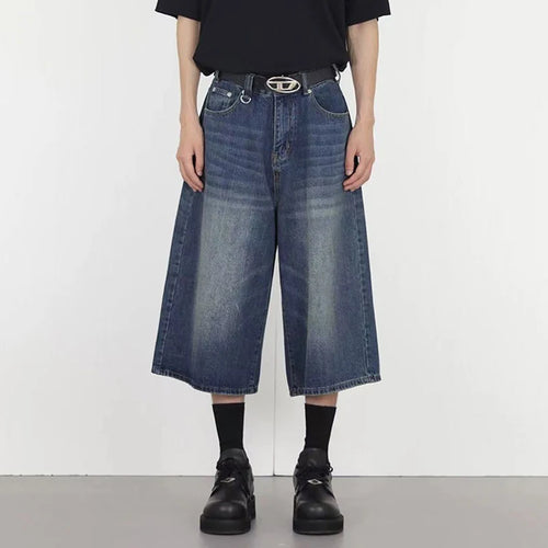 Load image into Gallery viewer, Men's Denim Shorts New Summer Washed Loose Straight Leg Pants New American Solid Color Style Male Bottoms 2025 9W1490
