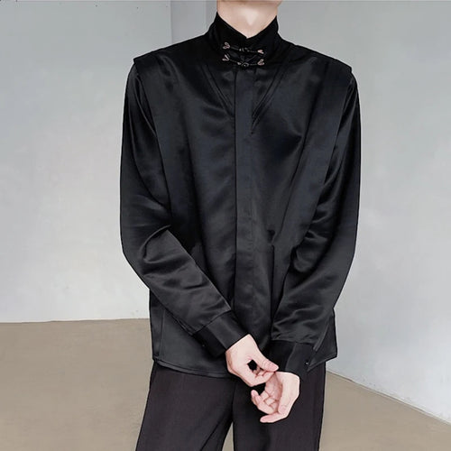 Load image into Gallery viewer, Chinese Style Men&#39;s Shirt Knot Button Stand Collar Long Sleeve 2025 Spring New Fashion Versatile Solid Color Clothing C5882
