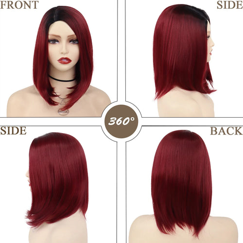 Load image into Gallery viewer, Synthetic Short Bob Wig for White Women Straight Hair Wine Red Wig Black Dark Color Hairline Quality Cosplay Wig Female
