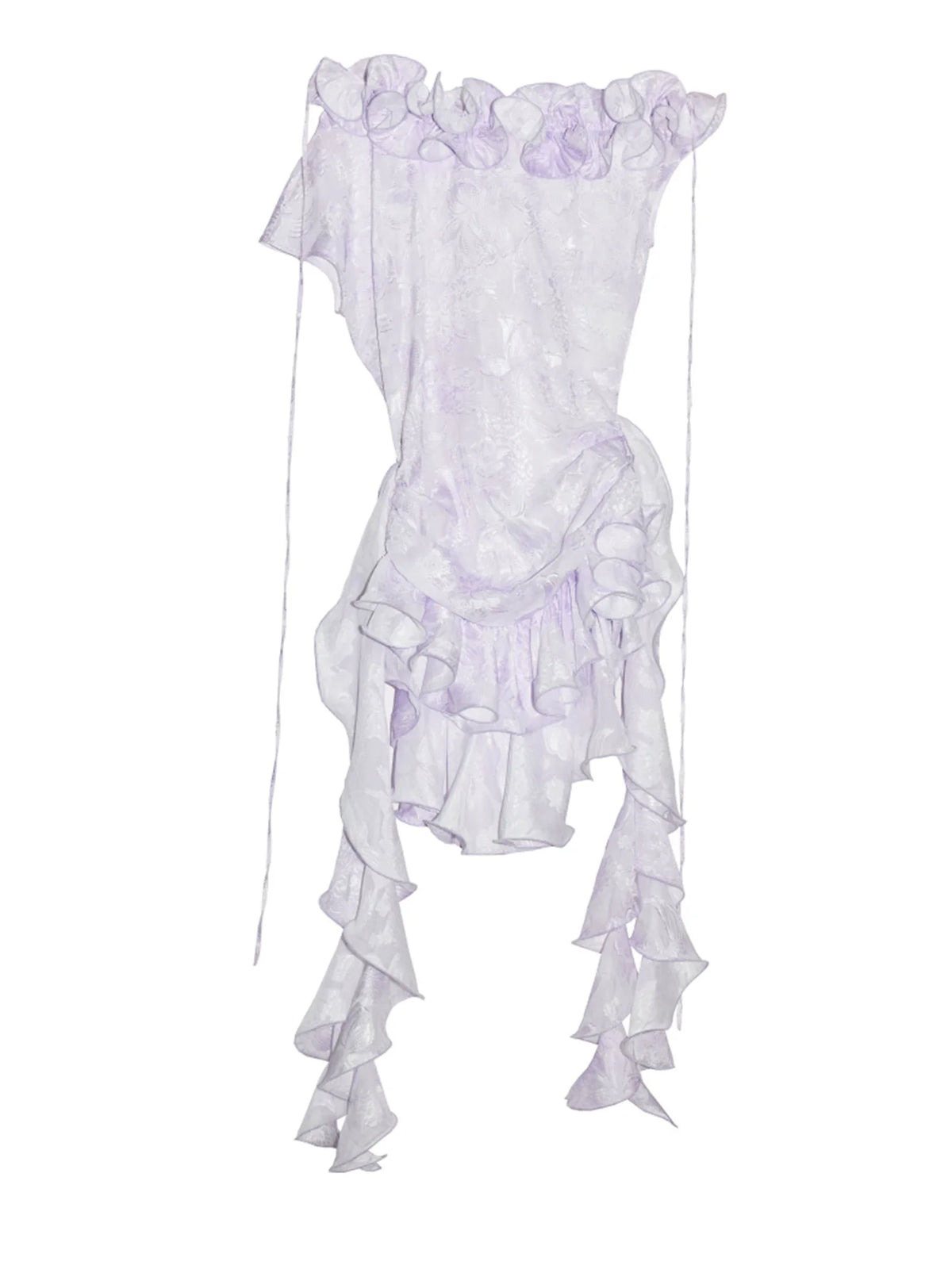 Women Light Purple Printed Ruffles Dress New Asymmetrical Collar Short Sleeve Fashion Tide Spring Summer 2025 1DJ1449