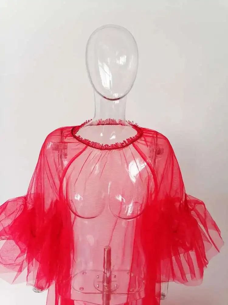 Women Black Ruffles Long Big Size Dress New Round Neck Three-quarter Sleeve Loose Fit Fashion Spring Summer 2025 JR77101