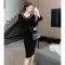 Load image into Gallery viewer, Korean Solid Pearl Simple Round Neck Long Sleeved Knitting Dress Women Elegant Long Sleeve Office Dress Autumn Winter 2024 Trend
