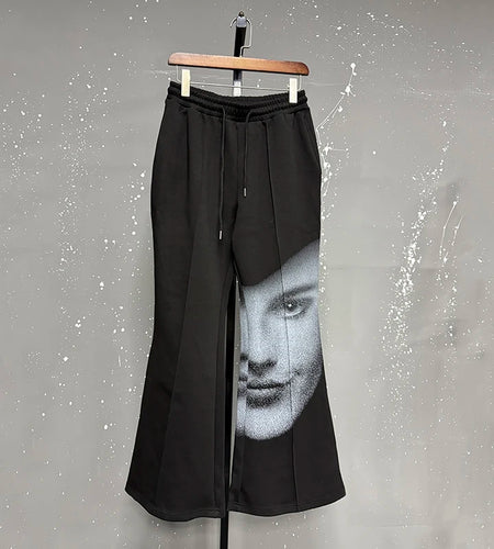 Fashion Men's Wear Two-piece Set Face Printing Trendy V-neck Sleeveless Vest Wide Leg Front Pleated Line Design 9C9233