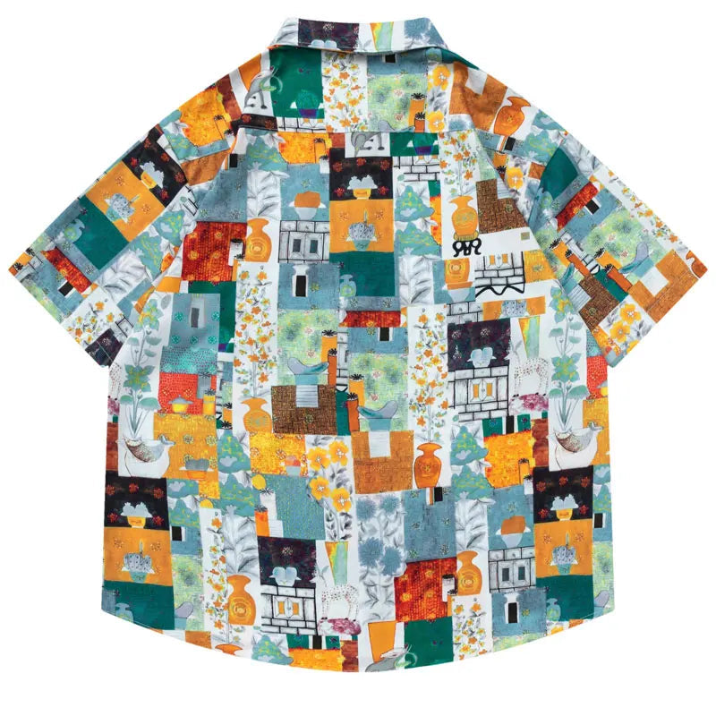 Vintage Hawaiian Shirt Streetwear Retro Graphic Print Summer Beach Shirts Men Hip Hop Harajuku Loose Short Sleeve Button Up Tops