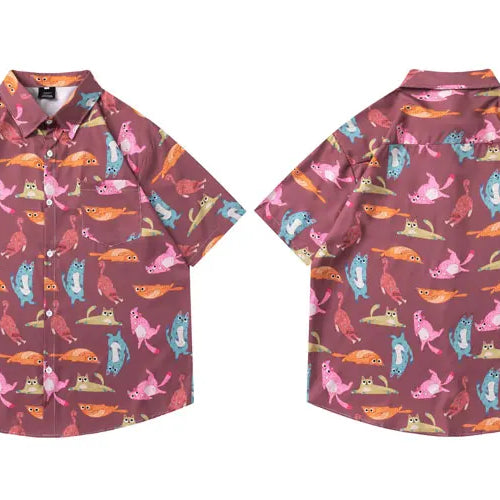 Load image into Gallery viewer, Hawaiian Shirts Streetwear Funny Cartoon Cat Graphic Printed Button Blouse Hip Hop Harajuku Baggy Short Sleeve Summer Beach Tops
