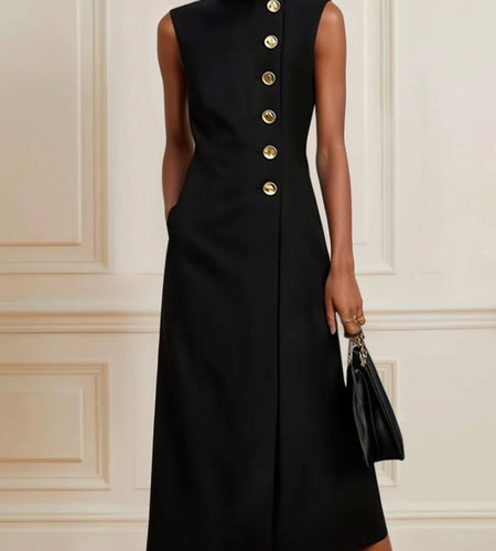 Summer Black Birthday Midi Dress for Women Clothing Urban Sleeveless High Neck Woman Elegant Formal Prom Dresses 2025