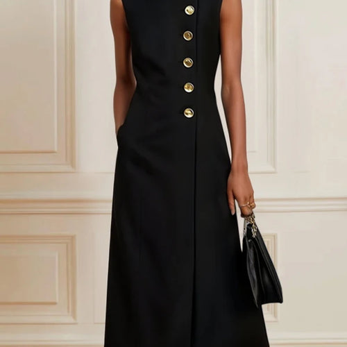 Load image into Gallery viewer, Summer Black Birthday Midi Dress for Women Clothing Urban Sleeveless High Neck Woman Elegant Formal Prom Dresses 2025
