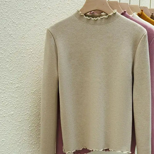 Load image into Gallery viewer, Autumn Winter Korean Solid Half Height Collar Velvet Knit Sweater Women Fashion Warm Long Sleeve Festival Pullovers Tops Casual
