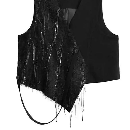 Load image into Gallery viewer, Big Size Irregular Vest Sequins Wide Leg Pants Two Piece Suit New V-Neck Sleeveless Women Fashion Tide Spring Autumn 2025
