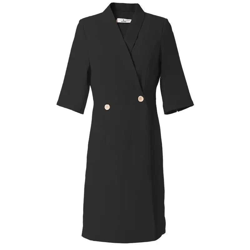 Summer Korean Solid Elegant Slim Short Sleeve Workwear Blazer Dresses Women Double-breasted Versatile Professional Dress Fashion