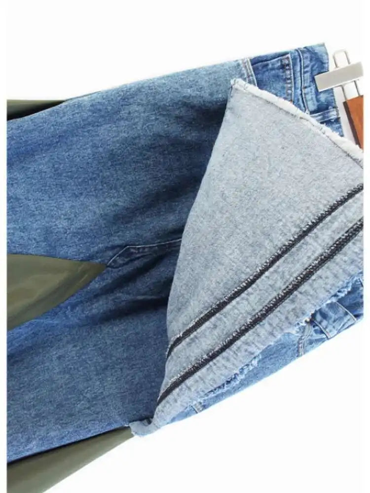 High Elastic Waist Black Denim Color-block Irregular Half-body Skirt Women Fashion Tide New Spring Autumn 2025 1DJ0125