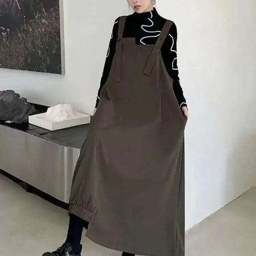 Load image into Gallery viewer, Women Coffee Irregular Spliced Big Size Strap Dress New Square Collar Sleeveless Fashion Tide Spring Autumn 2025 1DJ0050
