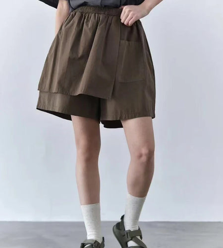 Women Brown Irregular Spliced Casual Wide Leg Shorts New High Waist Trousers Fashion Tide Spring Summer 2025 1DJ1433