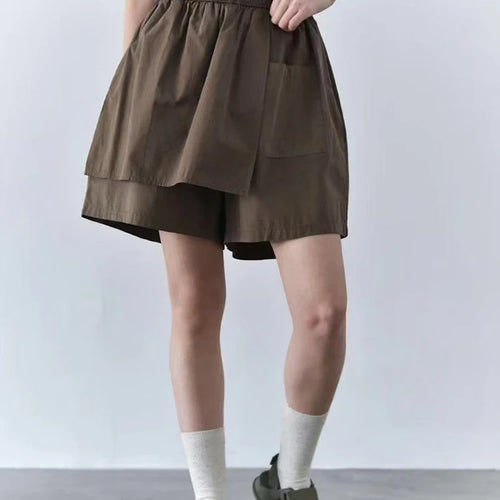 Load image into Gallery viewer, Women Brown Irregular Spliced Casual Wide Leg Shorts New High Waist Trousers Fashion Tide Spring Summer 2025 1DJ1433
