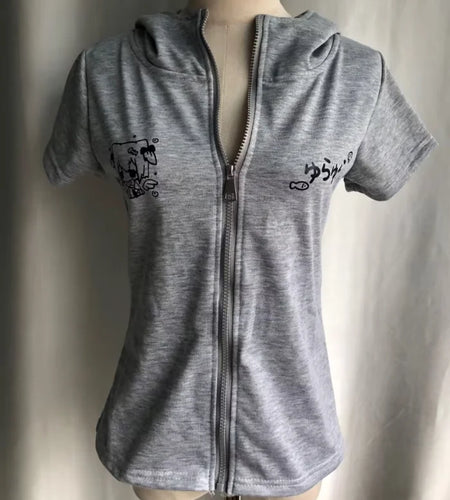 Cute T Shirt Women Clothes Short Sleeve Hooded Zipper Y2k Tops 2024 Ropa Mujer Cute Cartoon Print Summer Tshirt Chic Summer Tees