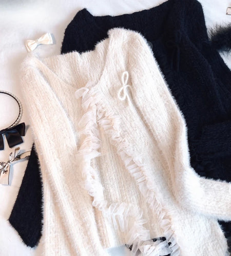 Japanese Gauze Patchwork Sweet Cardigan Women JK Lolita Fairy One-button Y2k Sweaters Harajuku Irregular Bow Grunge Tops Capes